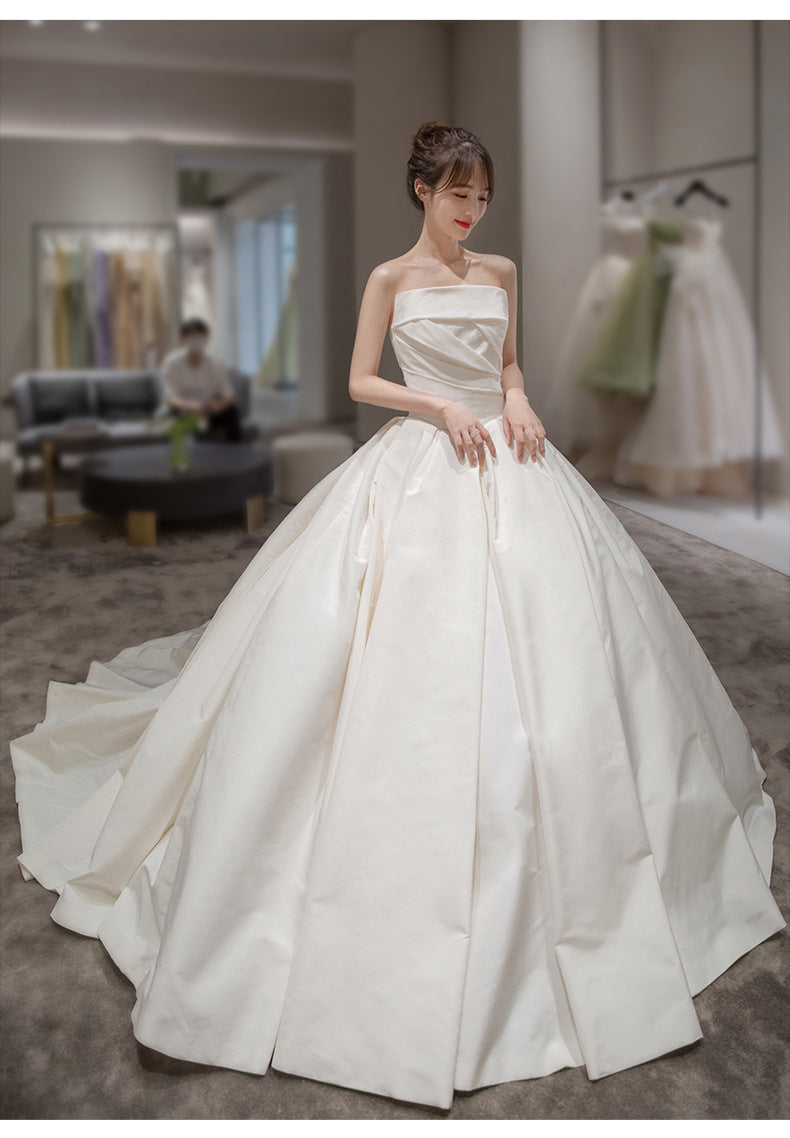 Tube satiné pour femme Top Simple Elegant style français Grande Tail Elegant Robe de mariée