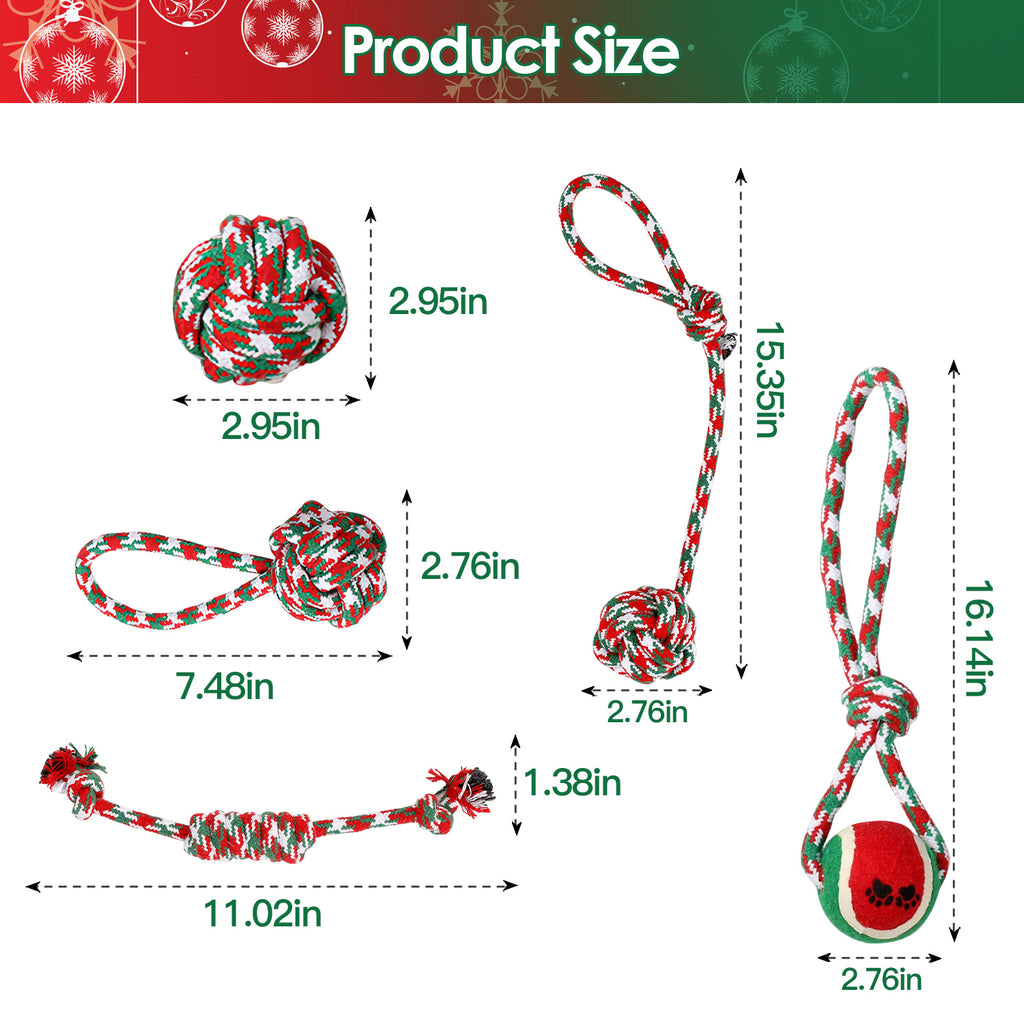 Ensemble de 5Pcs Rope de chien de Noël Jouets de Chew Jouets interactifs de chien Set pour chiot petit moyen A