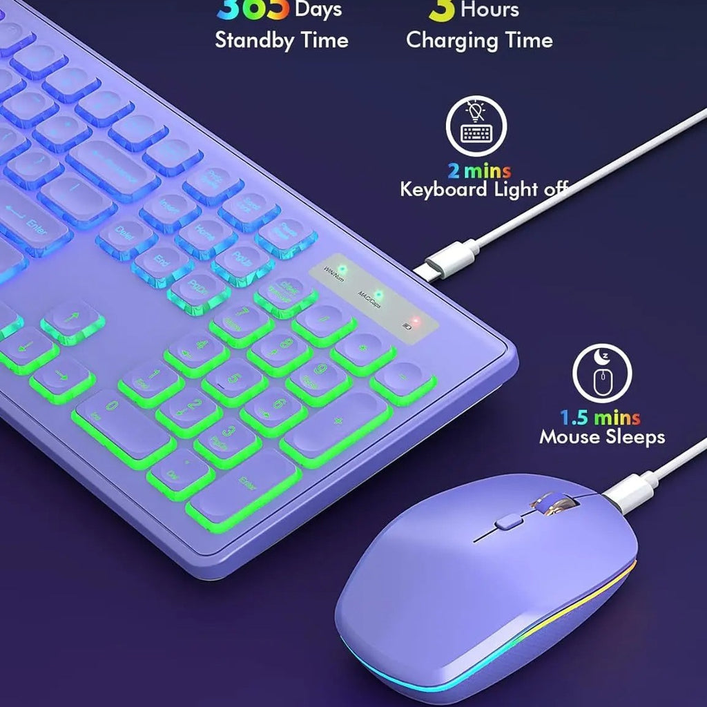 Clavier sans fil 24g rétroéclairé et combinaison de souris rechargeable