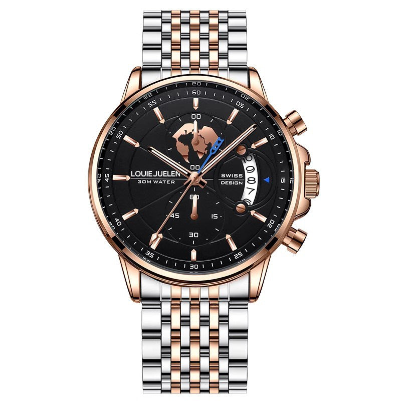 Bracelet d'acier de montre lumineuse en cuir à trois yeux d'affaires