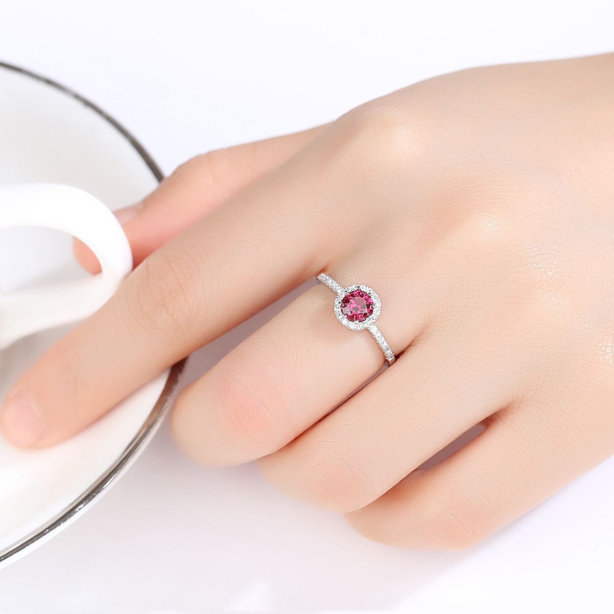 925 Argent anneau rubis diamant unique pour les femmes
