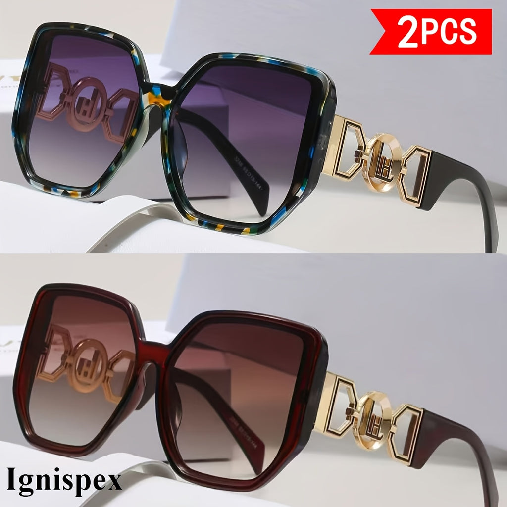 2 Pack Lunettes de soleil carrées surdimensionnées pour femmes