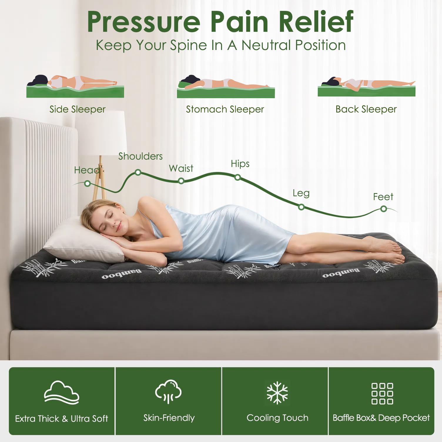 Reine Matelas Topper Viscose dérivé du bambou