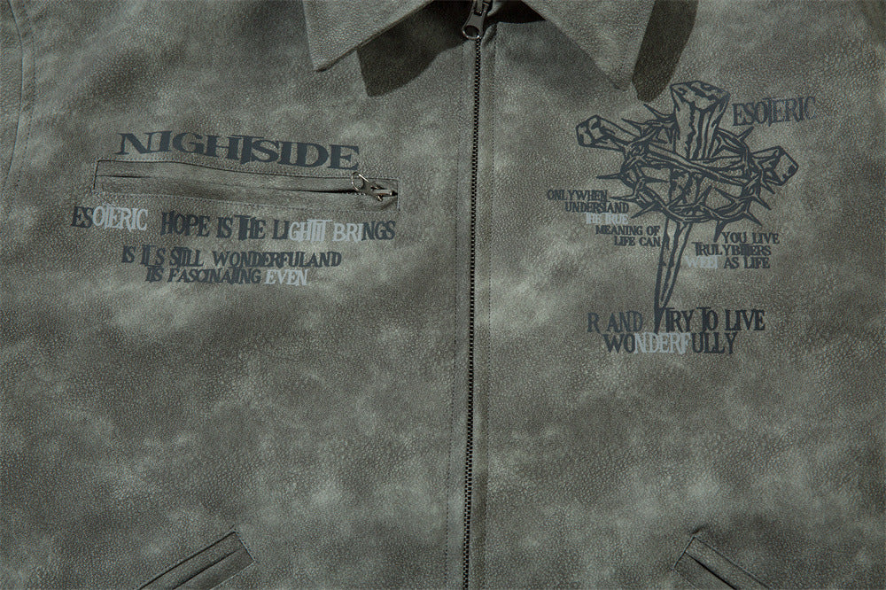 Veste en cuir souple imprimé croix pour hommes