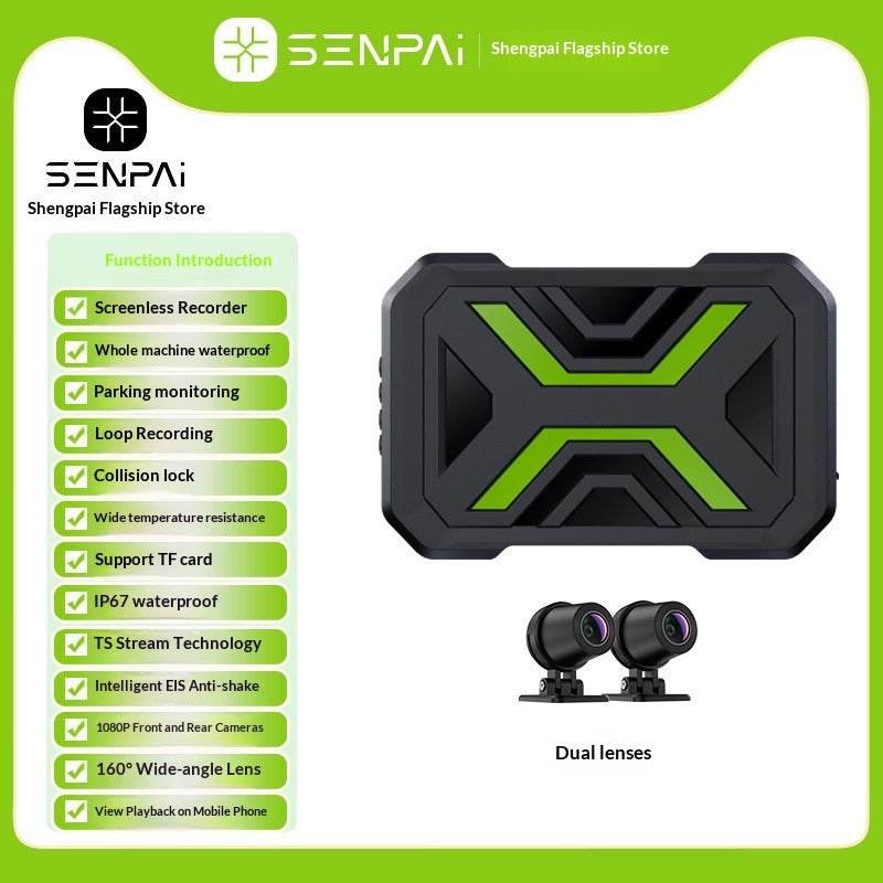 HD Front and Rear Dual-Lens Motorcycle Dash Cam