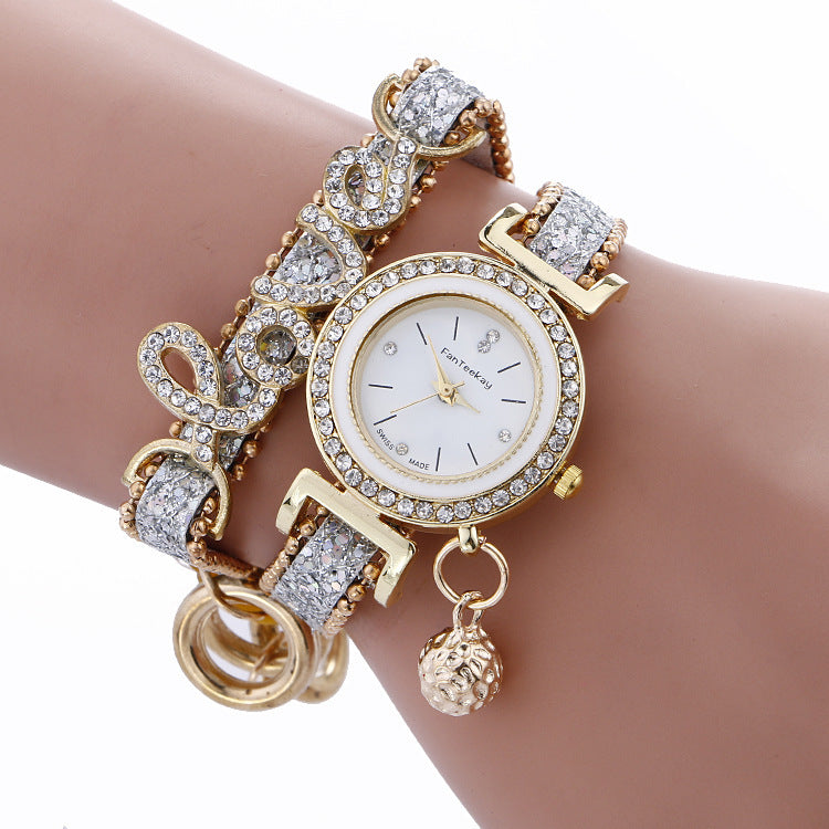 Bracelet en cuir cristal AMOUR Femmes Montre