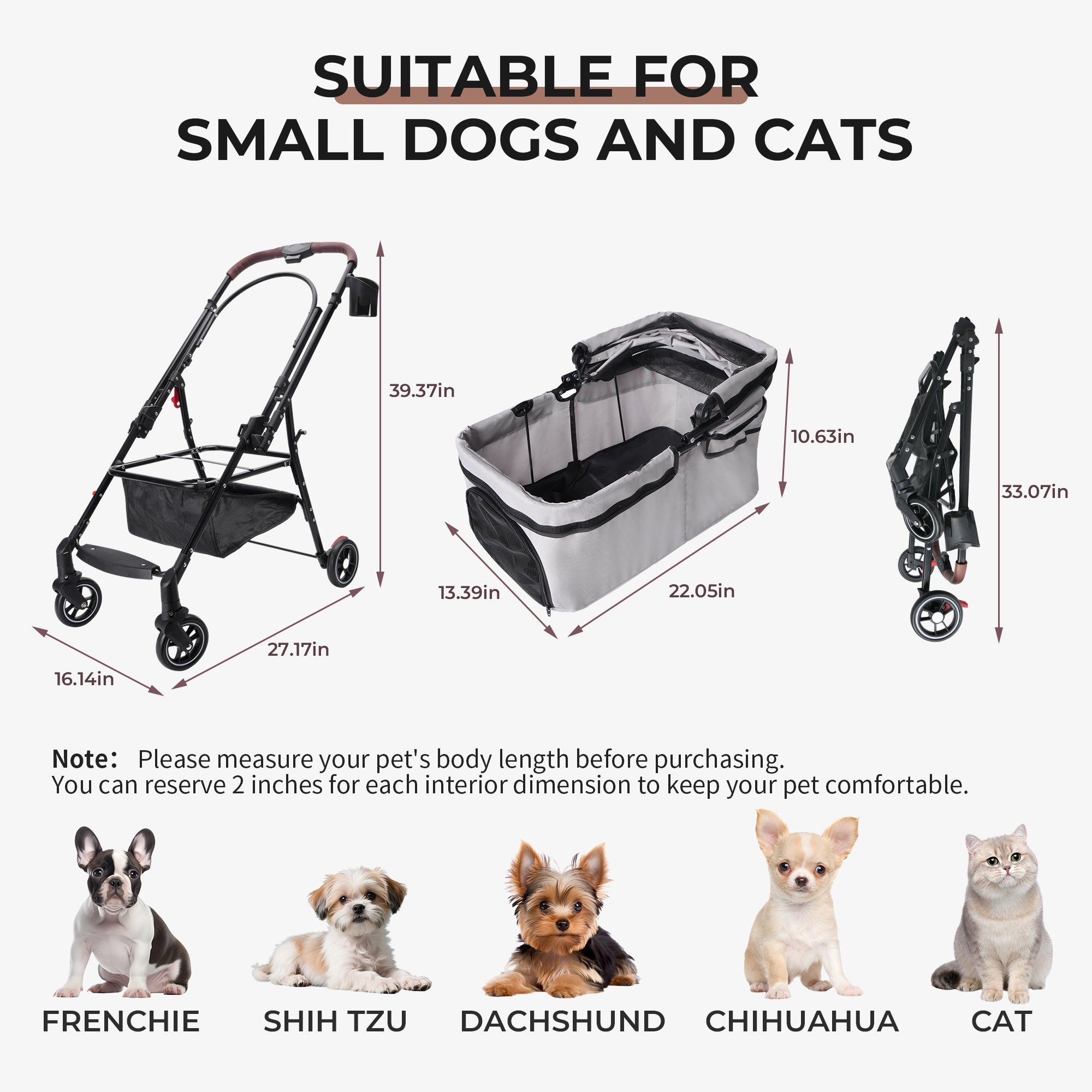 Poussette pliable 4 roues pour chiens et chats à 360°