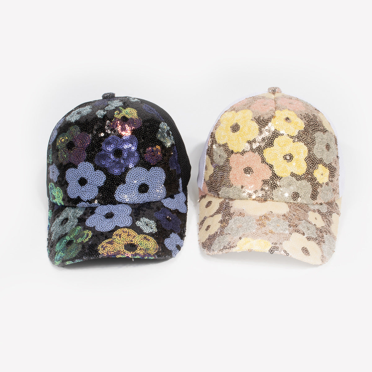 Femmes Retro Sequin Floral Patchwork Breathable Mesh Baseball Cap