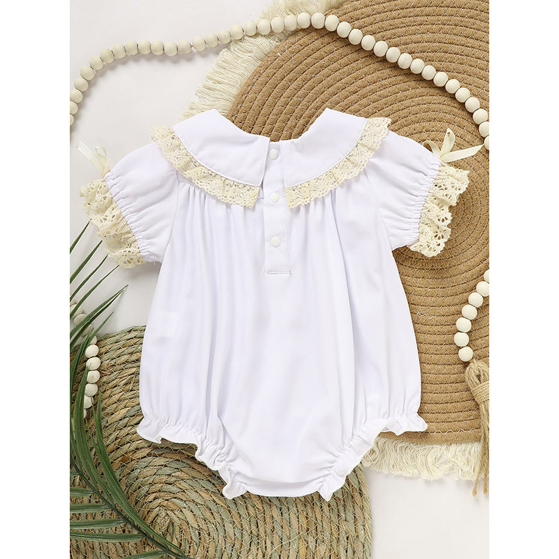 Bébé fille blanc Dentelle Romper doux et élégant manches courtes Bubble combinaison de saut pour la saison de mariage