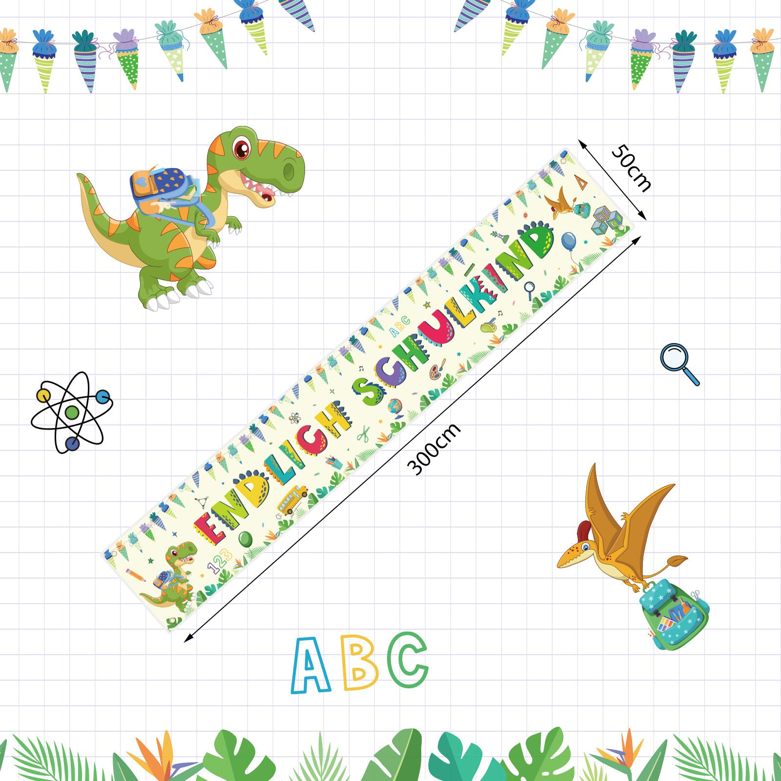 Grande chaîne de pennant de dinosaure jaune pour le premier jour d'école