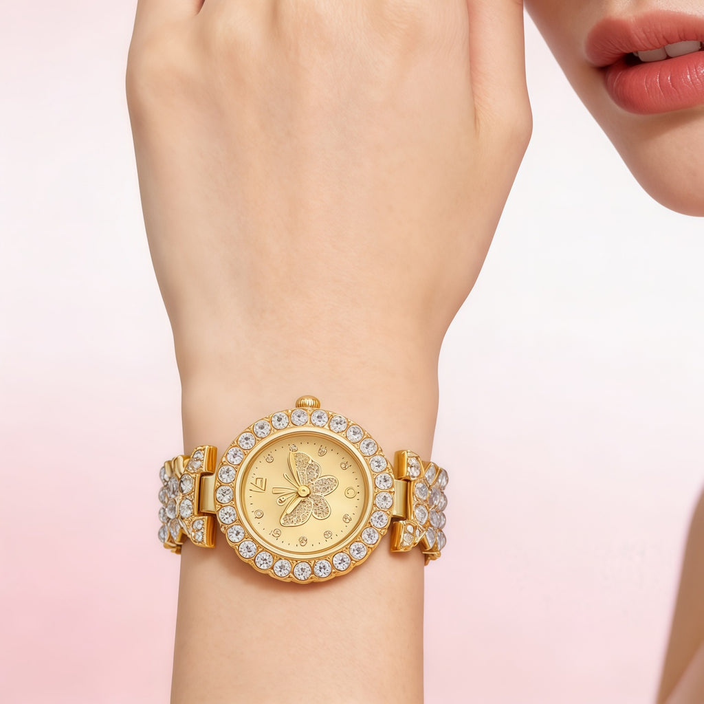 Femmes Butterfly-Design Diamond-Embellished Fashion Quartz Watch