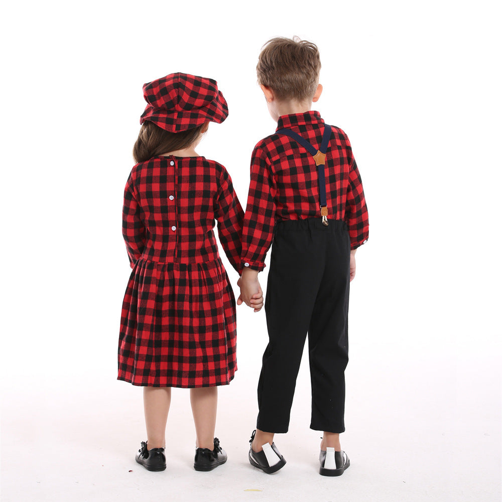 Soeurs de Noël et frères Autumn Plaid Chemise à manches longues Bib deux pièces