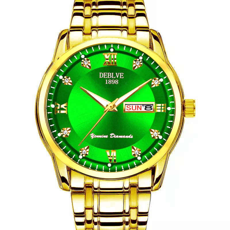 Mode Alliage Ceinture en acier imperméable Lumineux hommes double calendrier montre