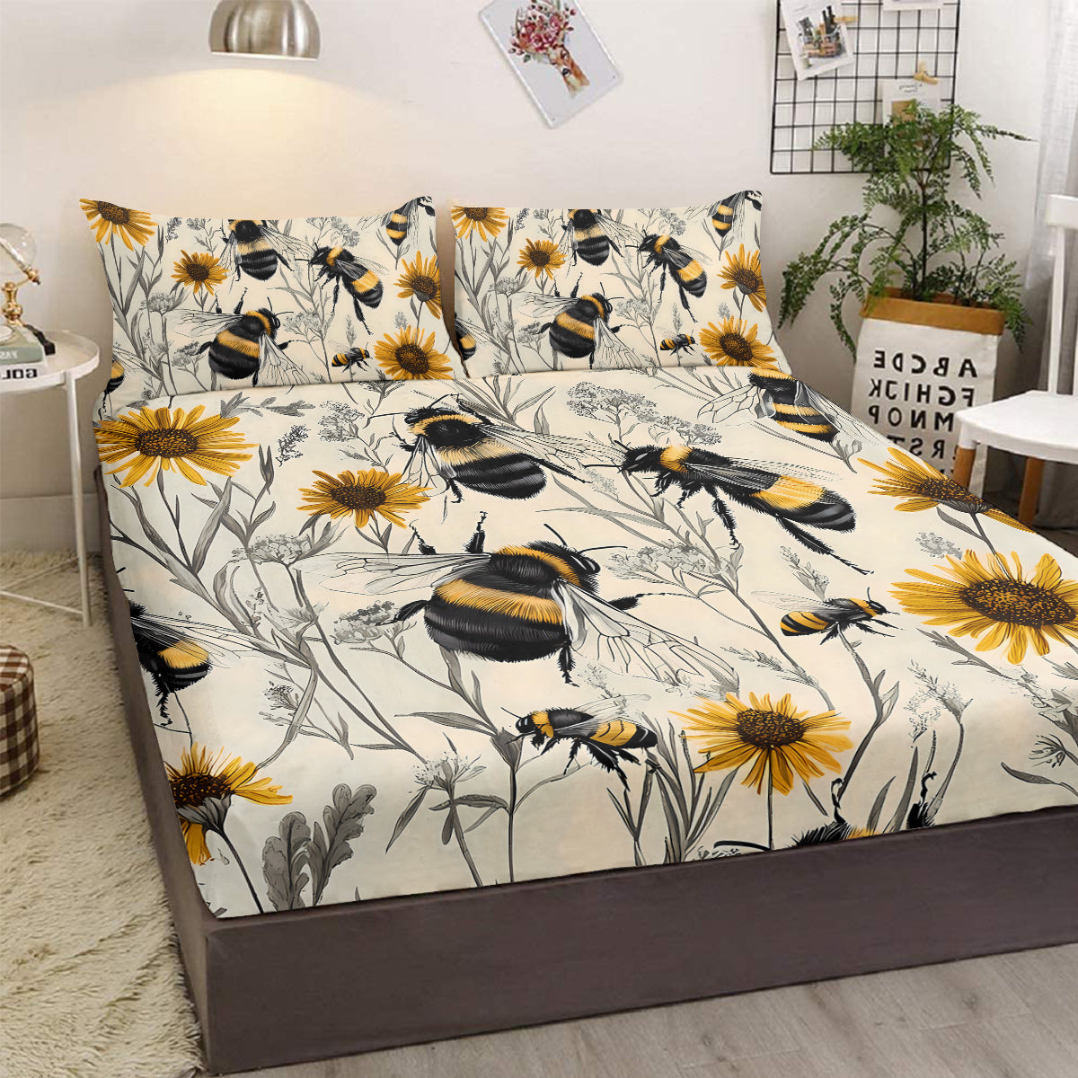3PCS Botanical Floral Imprimé Lit Fitted Sheet Set