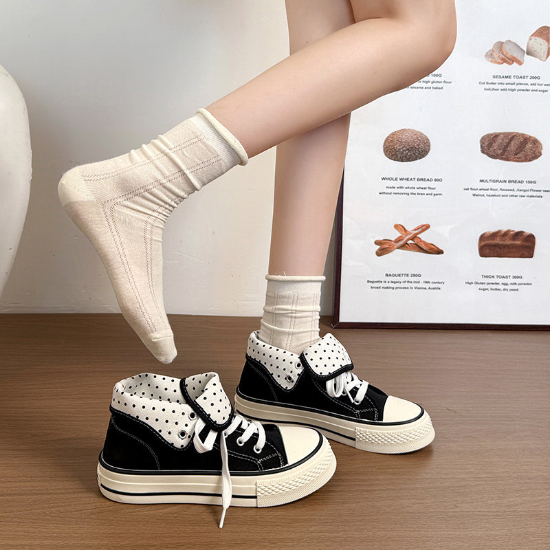 Printemps Toile Chaussures Mode Polka Dot Haut Femmes Chaussures Automne Polyvalent Platform Platf