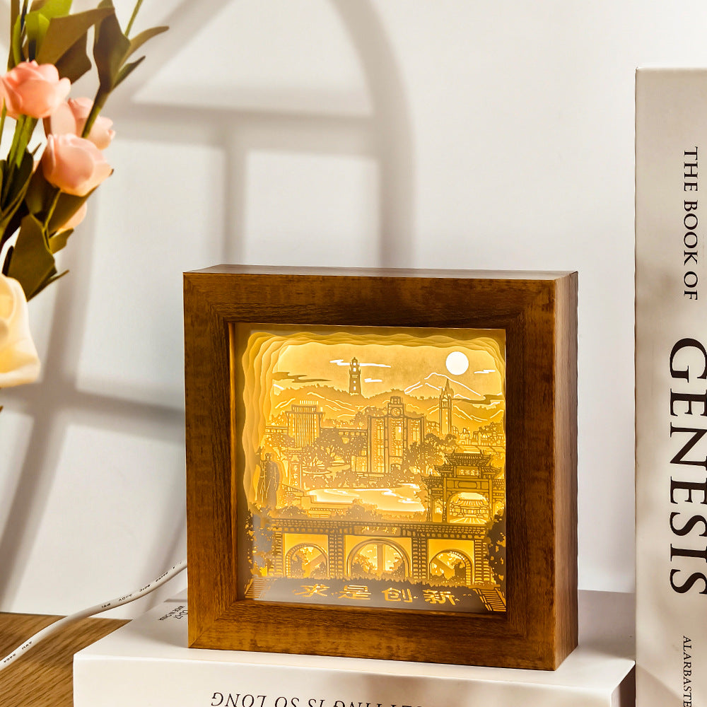 Cadeau de la saison de graduation Trois dimensions Light-and-Shade Paper-Cut Lampe Ornement de bureau