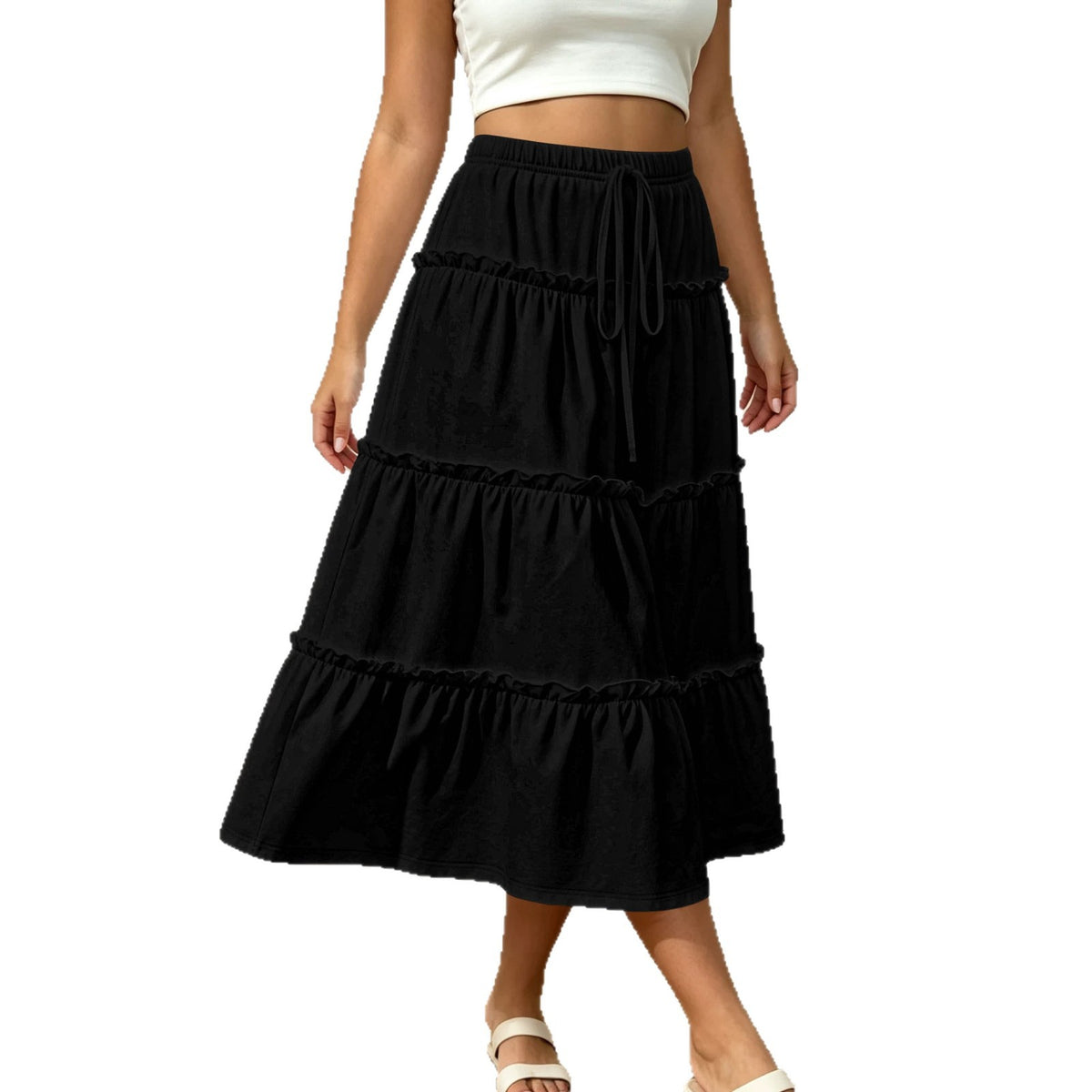 Cake Jupe drawstring Loose Slim-fit mi-len