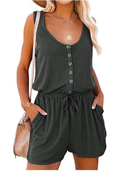 European And American Women's 2022 Summer Sleeveless Jumpsuit Tight Waist Lace-up Casual L