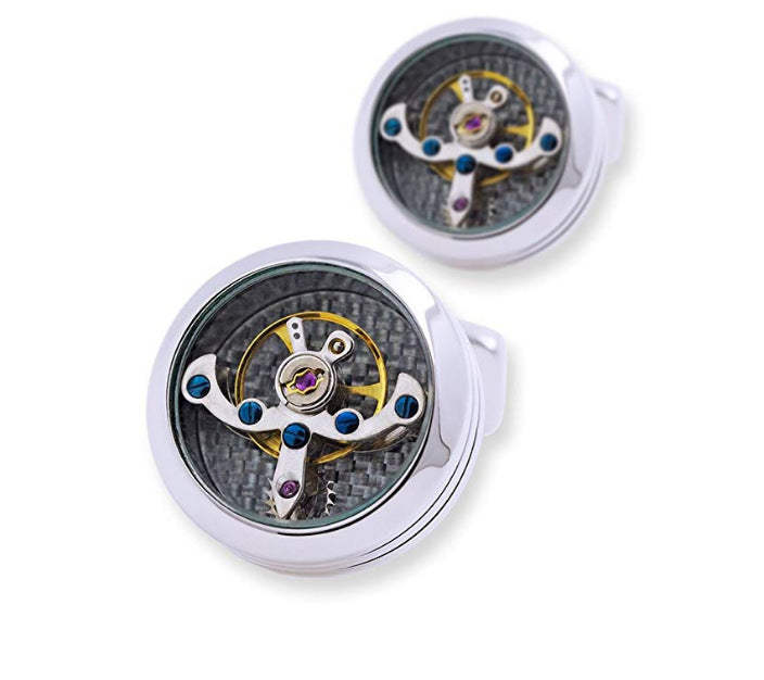 Tourbillon Mouvement Français Chemise Boutons de manchette Acier inoxydable Mécanique