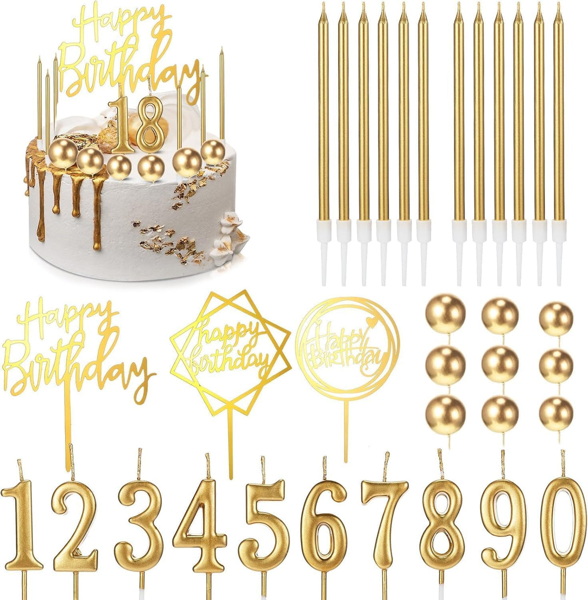 Or Anniversaire Cake Toppers 34 Unités