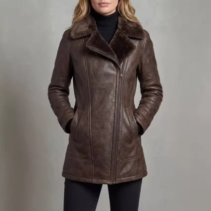 Veste en cuir et fourrure à couche unique
