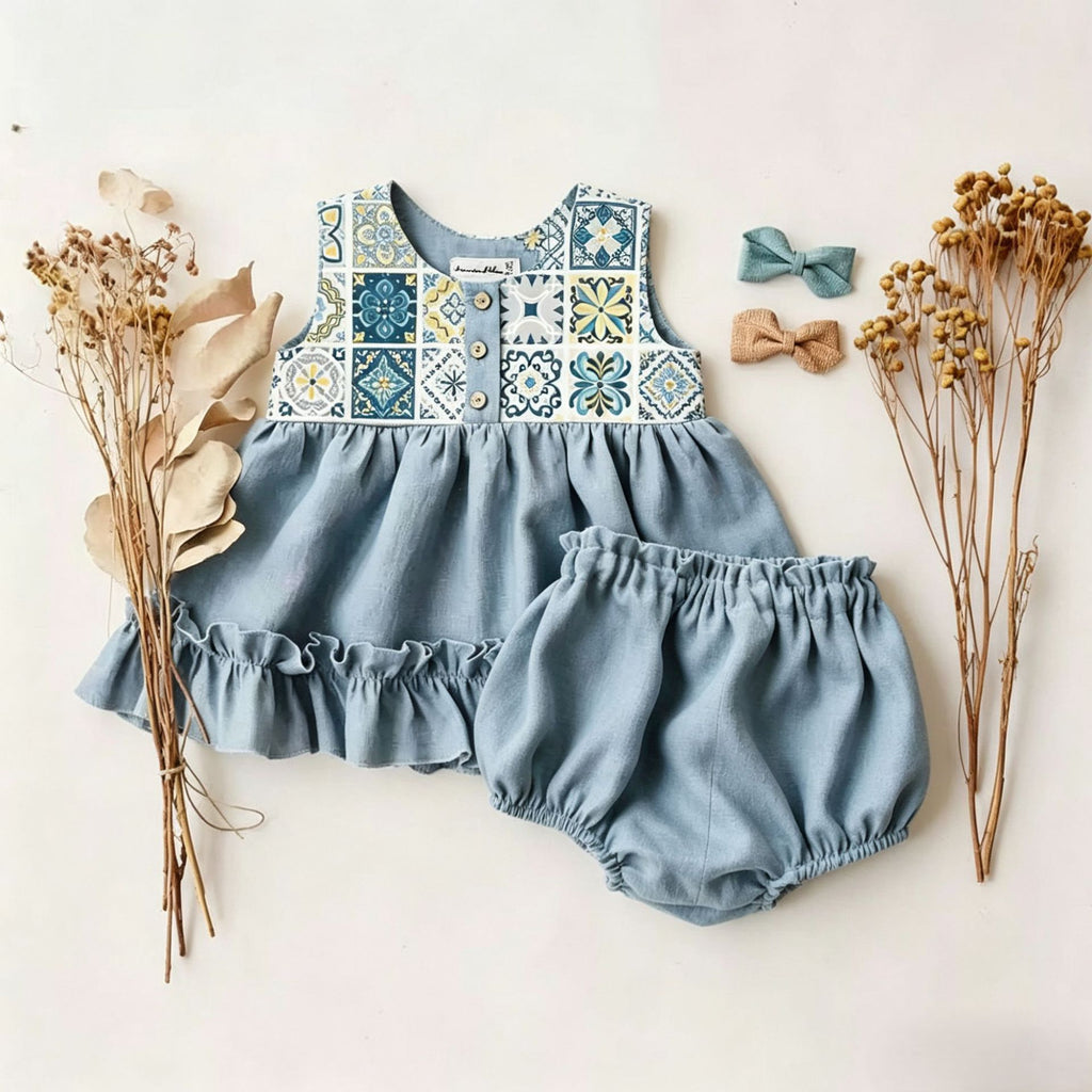 Filles bébé Outfit Veste sans manches avec short volant