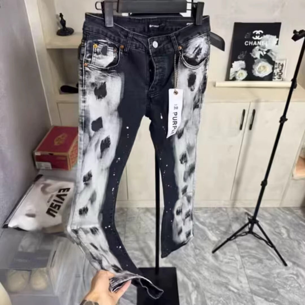 Pantalon de crayon mince d'arrivée avec un design d'Edgy splash-ink