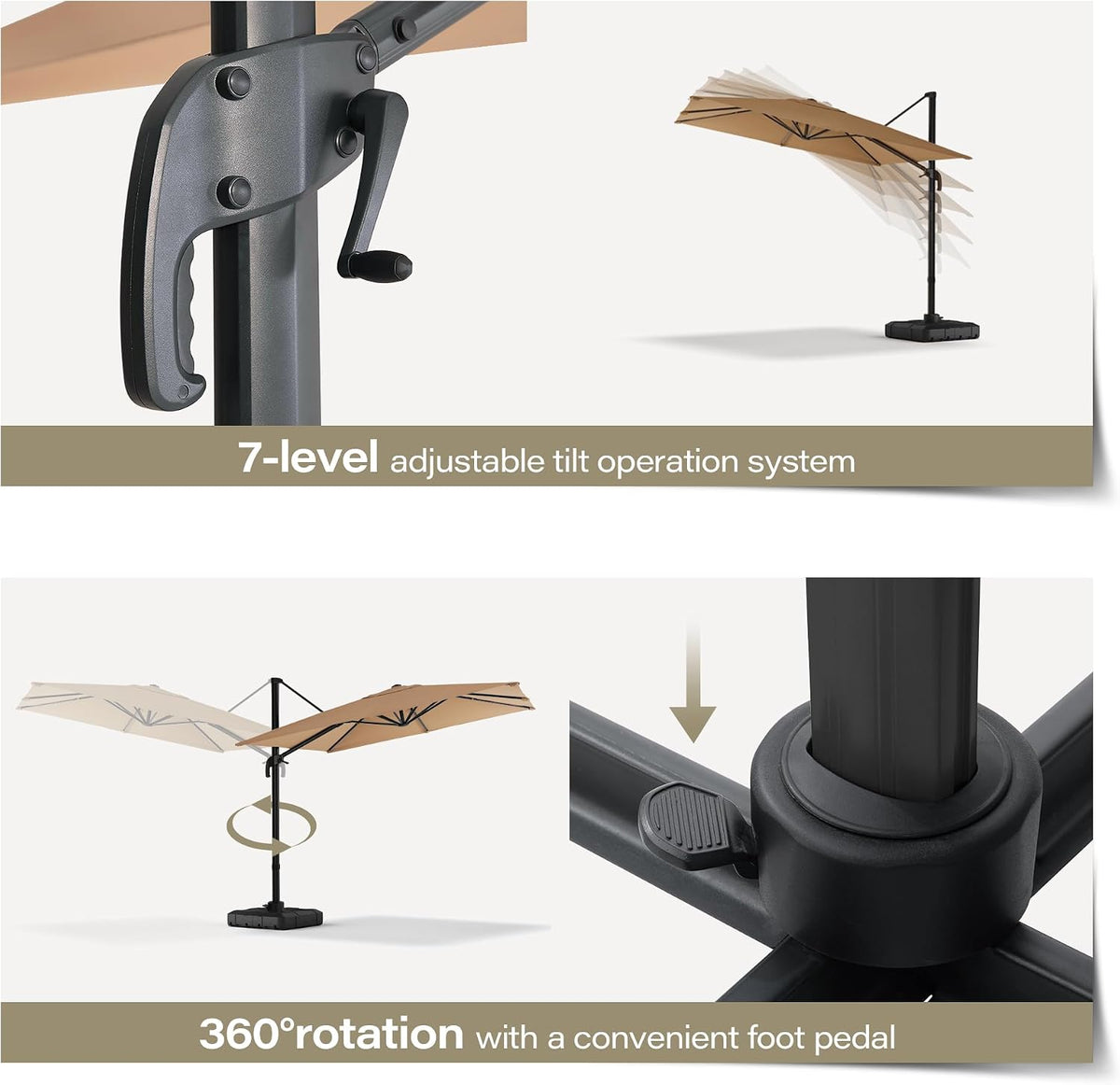 11' X 11' Ft Cantilever Parapluie de patio 360 Rotation Système de tilting intégré Offset Umbre