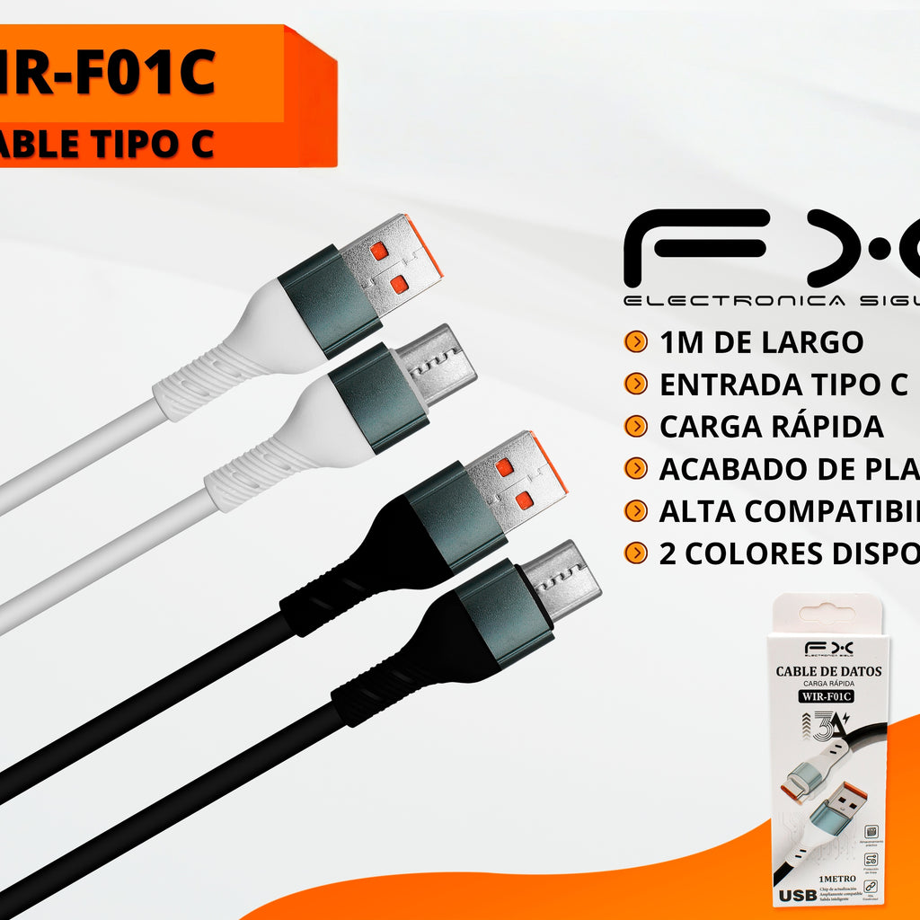 Type-c Interface Téléphone portable blanc Câble de charge rapide 1m