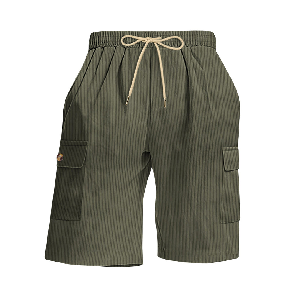 Été Corduroy Multi-Pocket Cinq points Short sport homme Dentelle-Up Casual Voiture de couleur solide