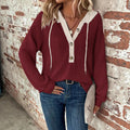 Femmes Bouton à capuchon de couleur unie-front Relaxed-fit Long-sleeve Top
