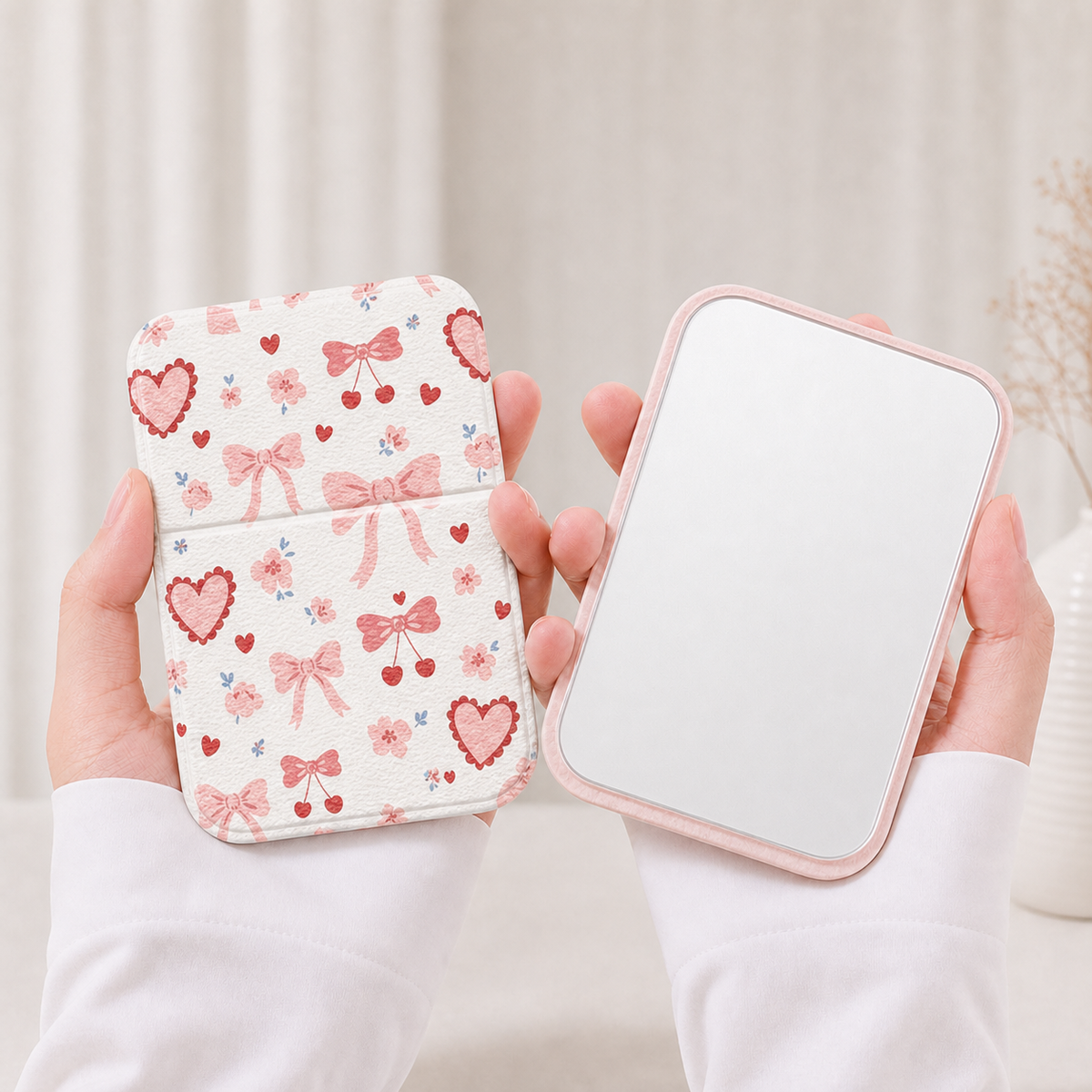 Mignon Coquette Bow Heart Print Folding Compact Mirror
