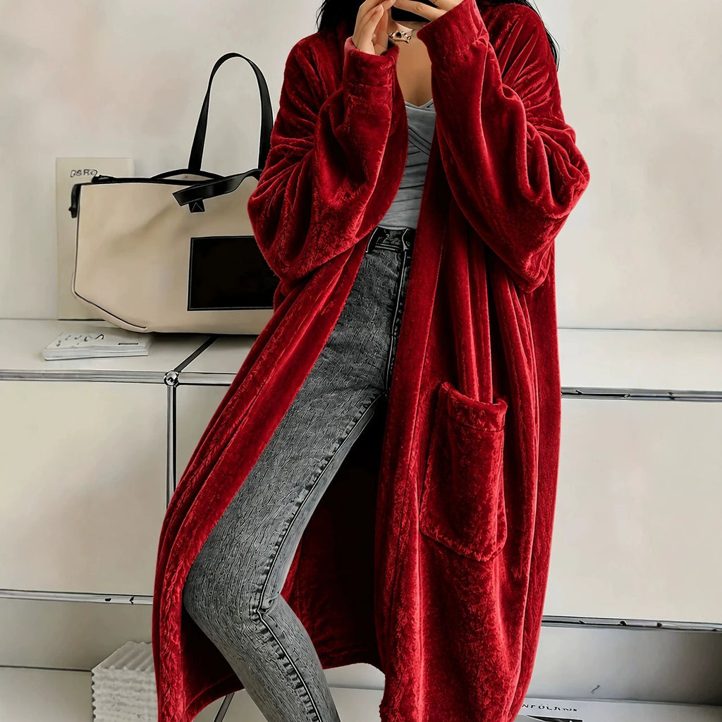 Annou Arrivée Automne & Hiver Velvet Femme Manches longues Mode Casual Cape Coat
