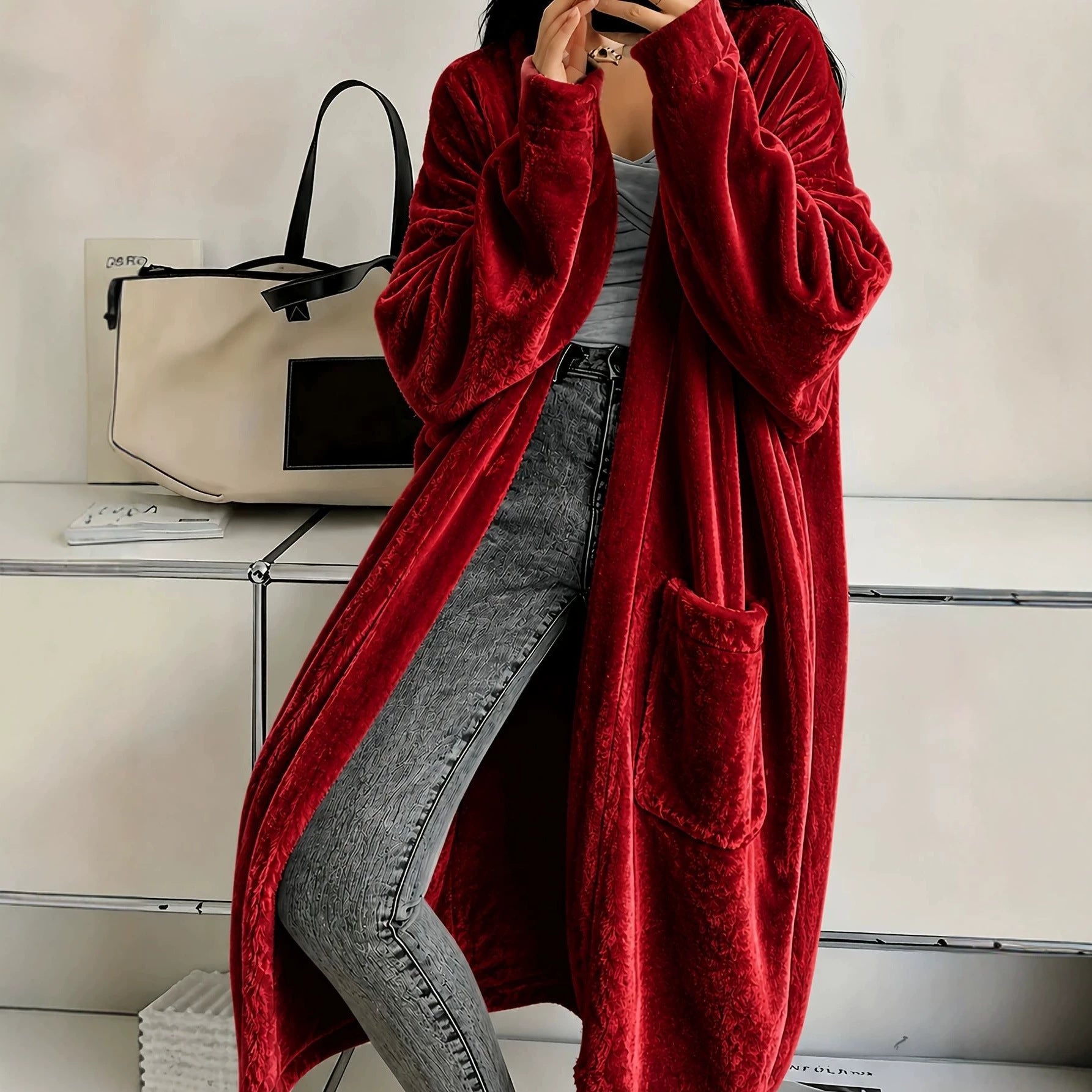 Annou Arrivée Automne & Hiver Velvet Femme Manches longues Mode Casual Cape Coat