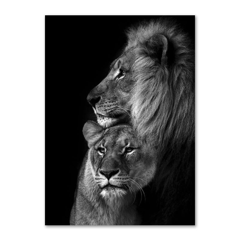 Affiche de la famille Lion noir et blanc