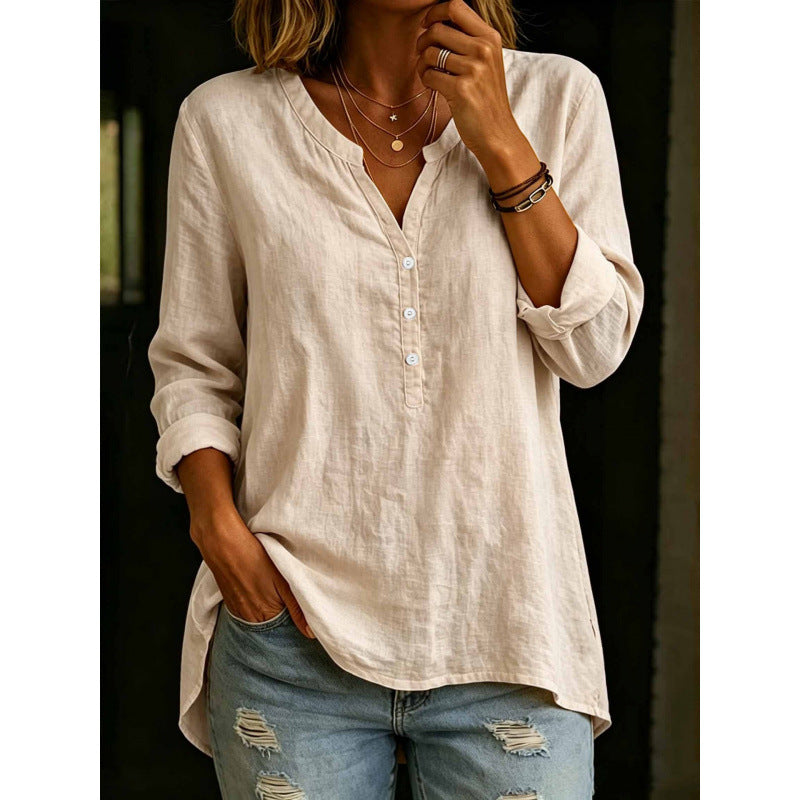 Chemise à boutons à point fixe en couleur solide pour femmes