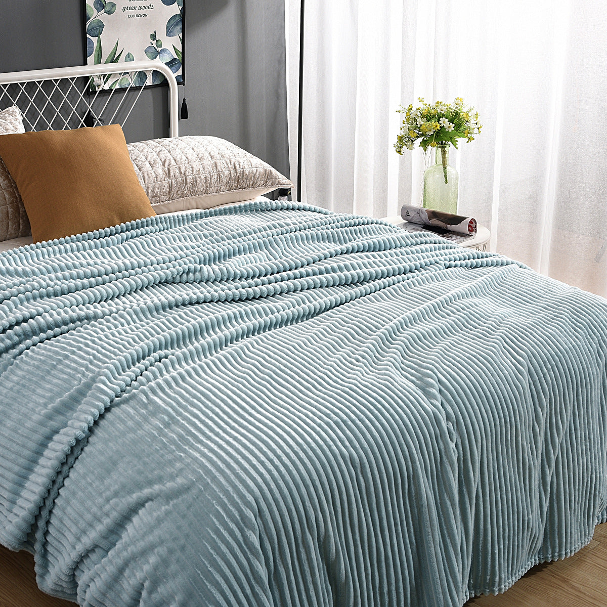 Solid Color Wide Vertical Stripe Cover