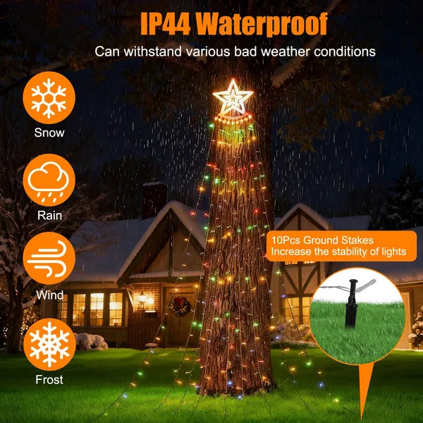 1Pc 11.48FT 350LED Multicolored Christmas Star Waterfall Tree String Light Indoor Outdoor