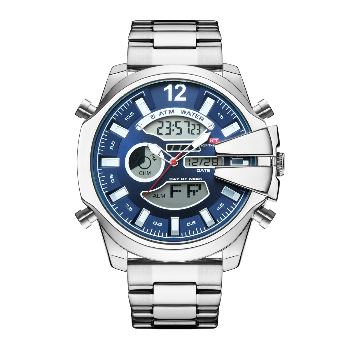 Homme double affichage réveil Led Sports Montre en acier étanche