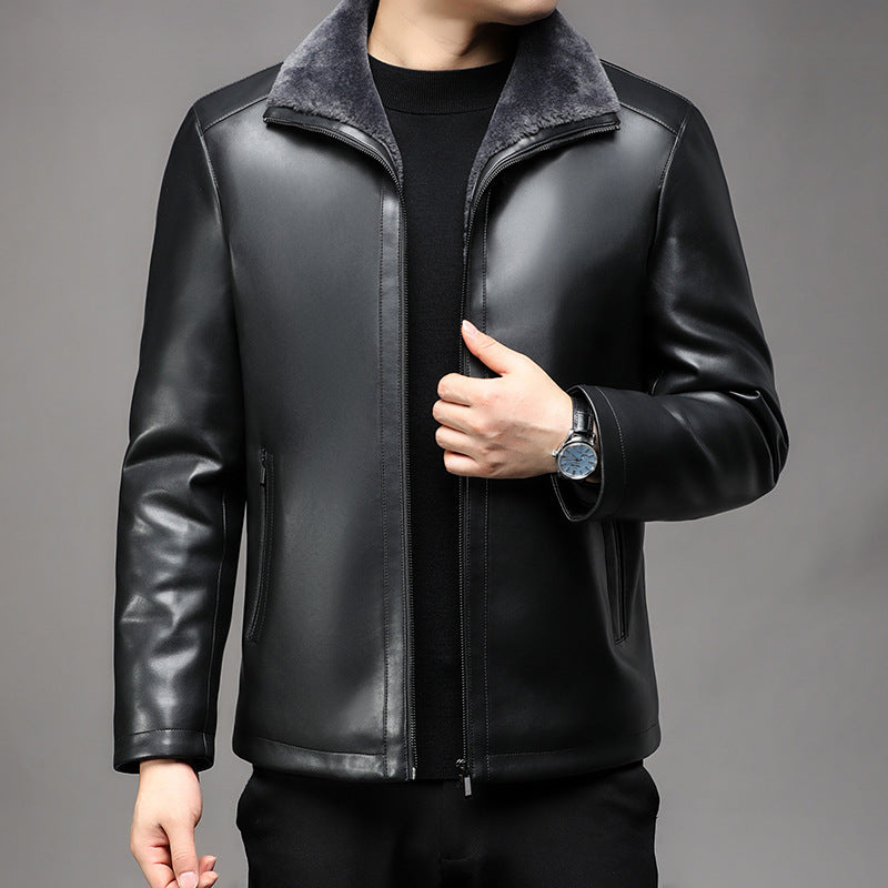 Veste Business chaud fourrure de lapel fourrure intégrée tapis en cuir épaissée