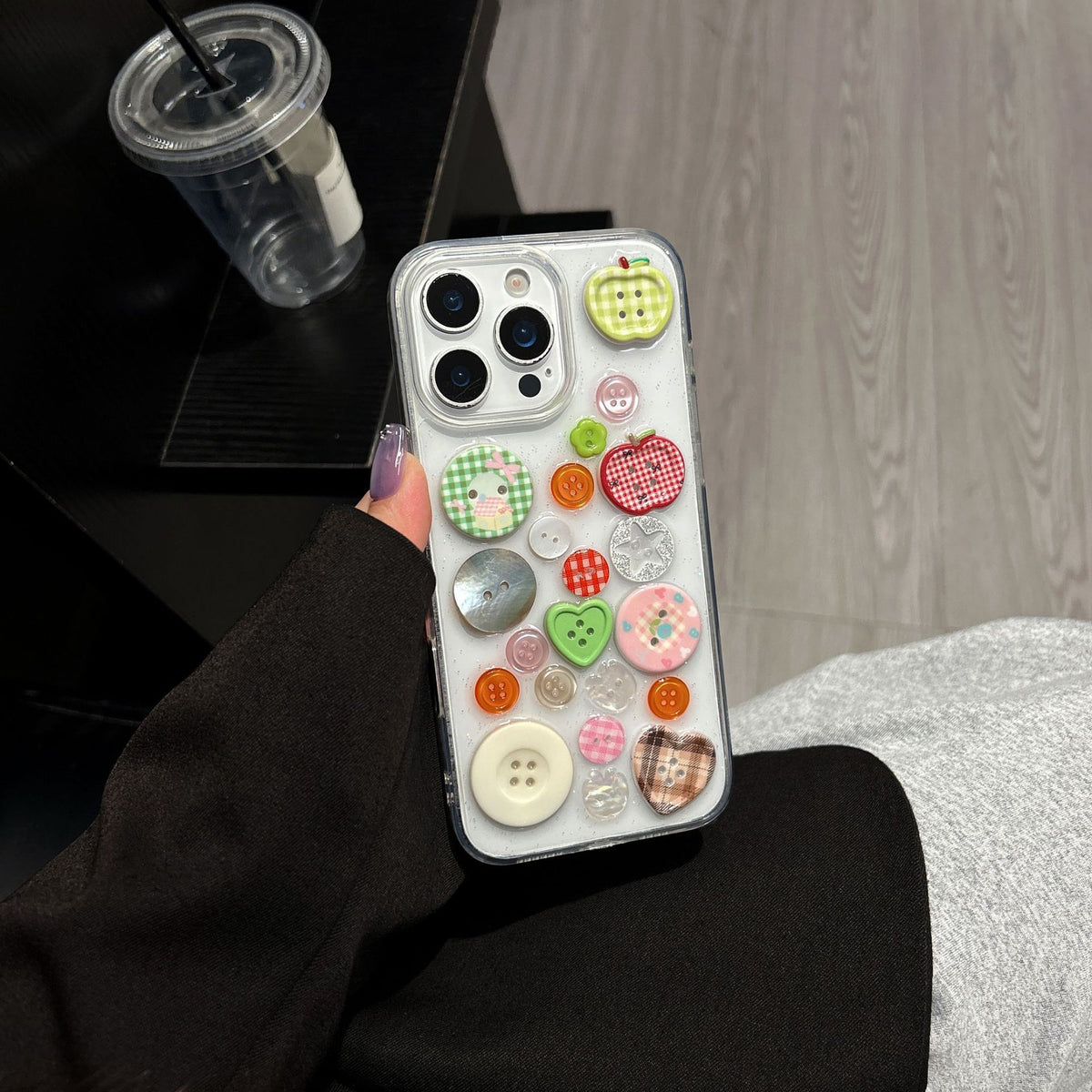 Colorful Button Epoxy Resin Phone Case for Girls