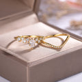 S925 Argent plaqué or 0.5ct Pear Moissanite set de mariage 4x6mm D Couleur VVS1 Chevron Pave B