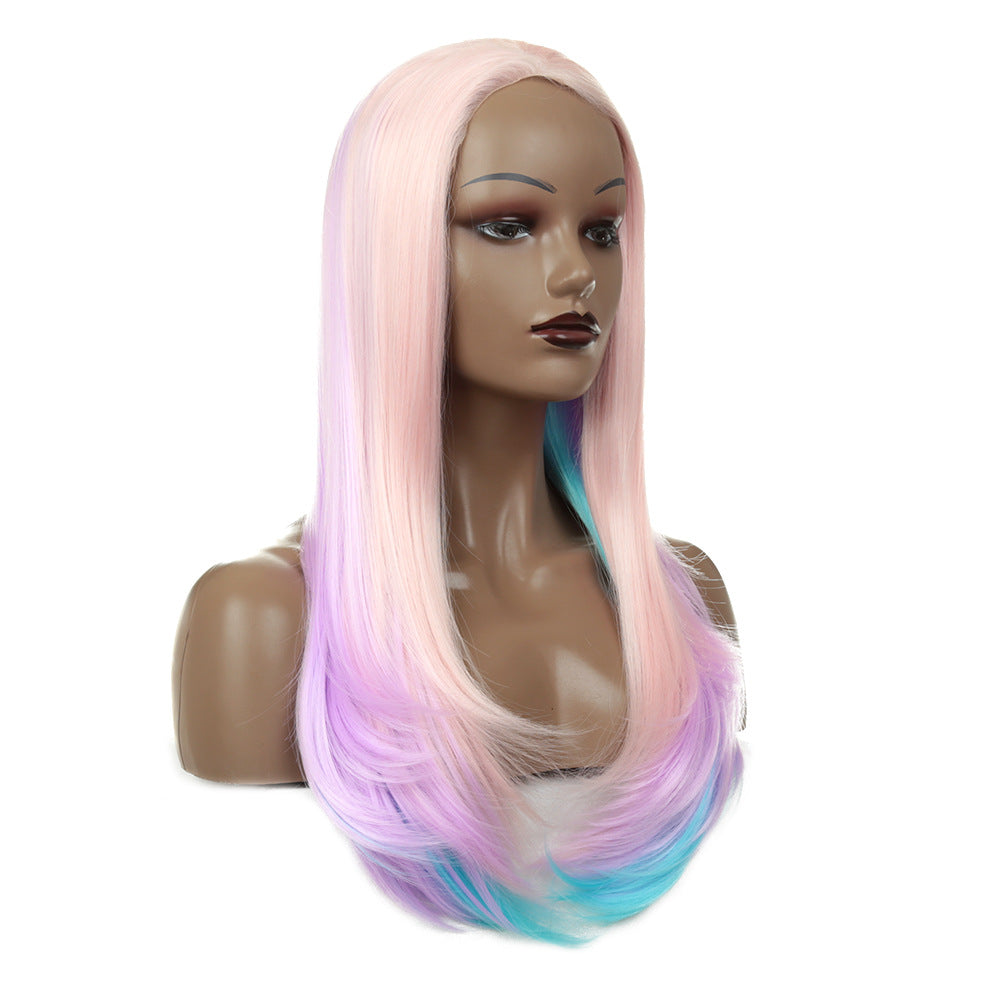 Gradient Couleur Intérieur Boucle Long Curly Cheveux Haute Température Soie Couleur Dentelle