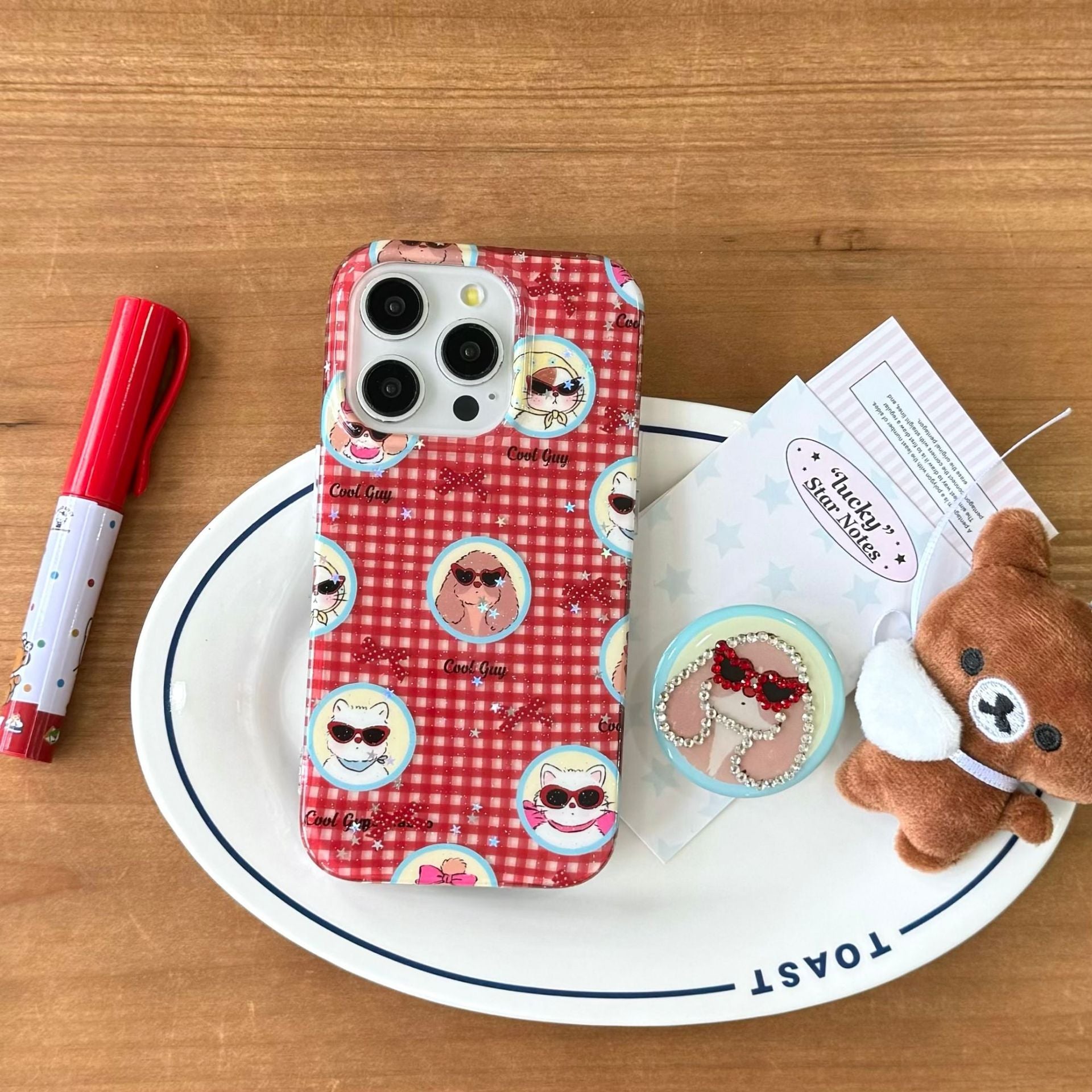 Cartoon Glass Puppy Spot Ensembles de porte-boîte pour téléphone de forage
