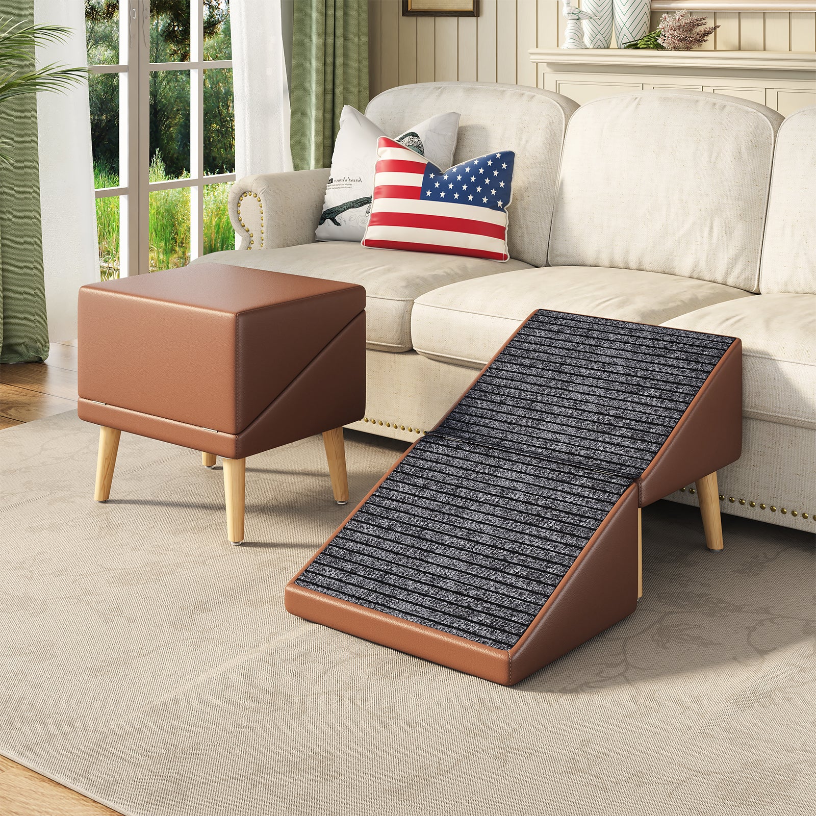 3-en-1 Dog Ramp 18.89"×17.91"×20.08" avec stockage – Étables pour chiens âgés et blessés &