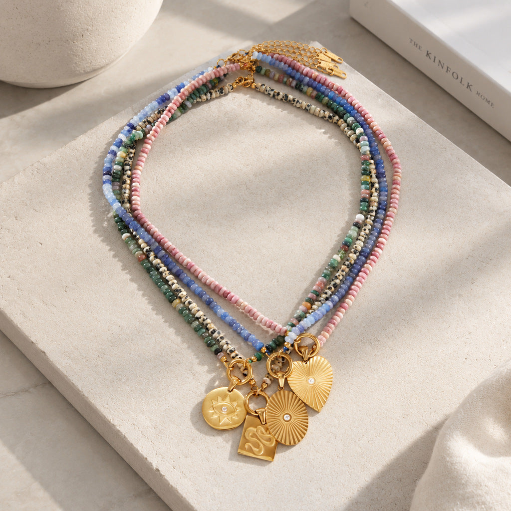 Collier en acier titane pierre naturelle léger de luxe et style de niche