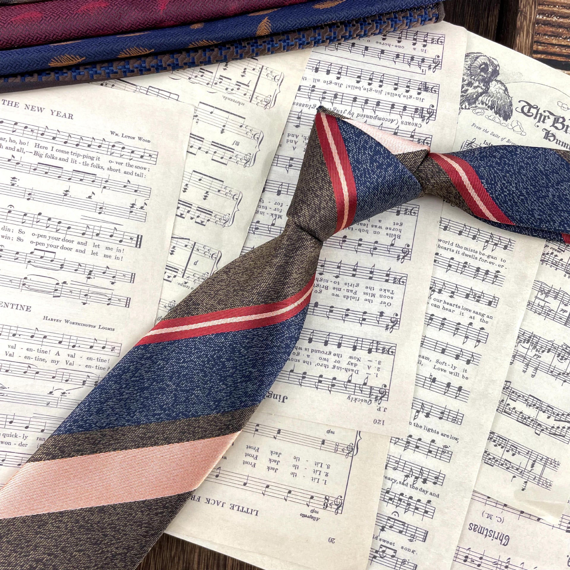 Retro Coffee Color Orange Red Striped Tie Hand Hit 8CM Hommes