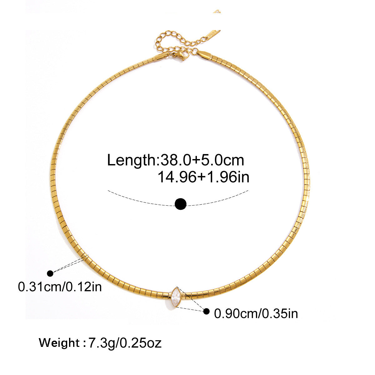 Collier en acier inoxydable à ressort étroit Zircon Snake Bone