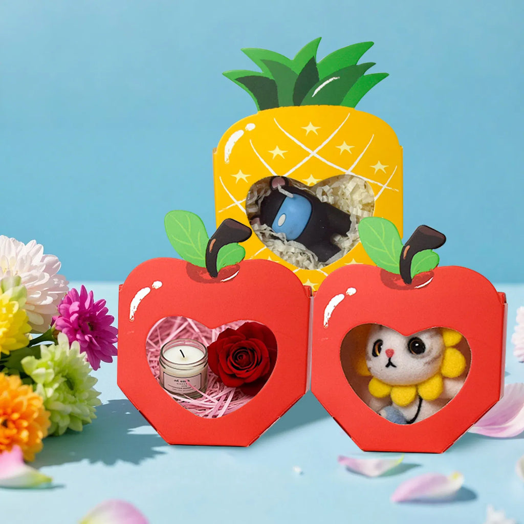 20 Mini boîtes cadeaux avec fenêtre 3D en forme d'ananas de pomme Boîte de cuisson Boîte de traitement de papier Contai