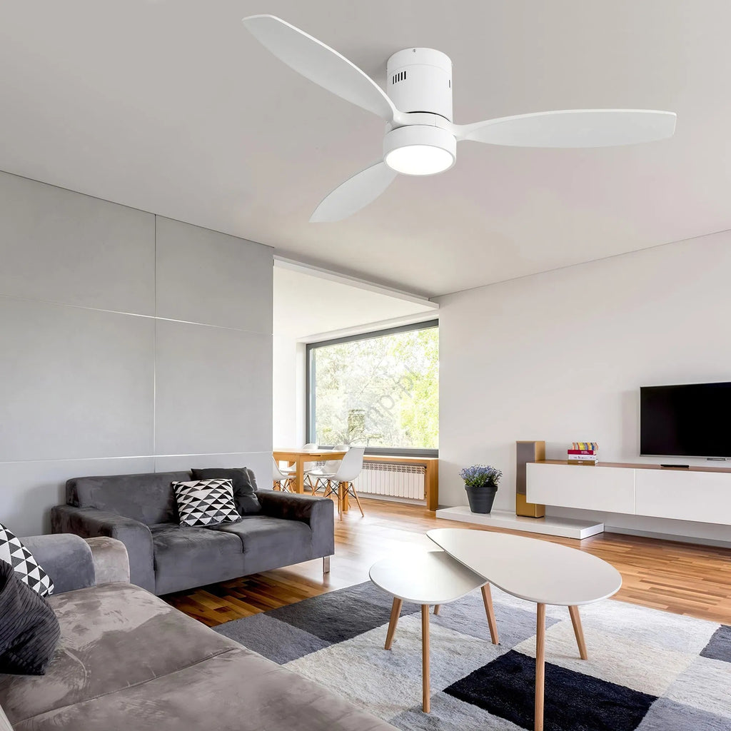 Ventilateur de plafond intérieur extérieur de 52 pouces Lame de ventilateur en bois massif Moteur réversible sans bruit